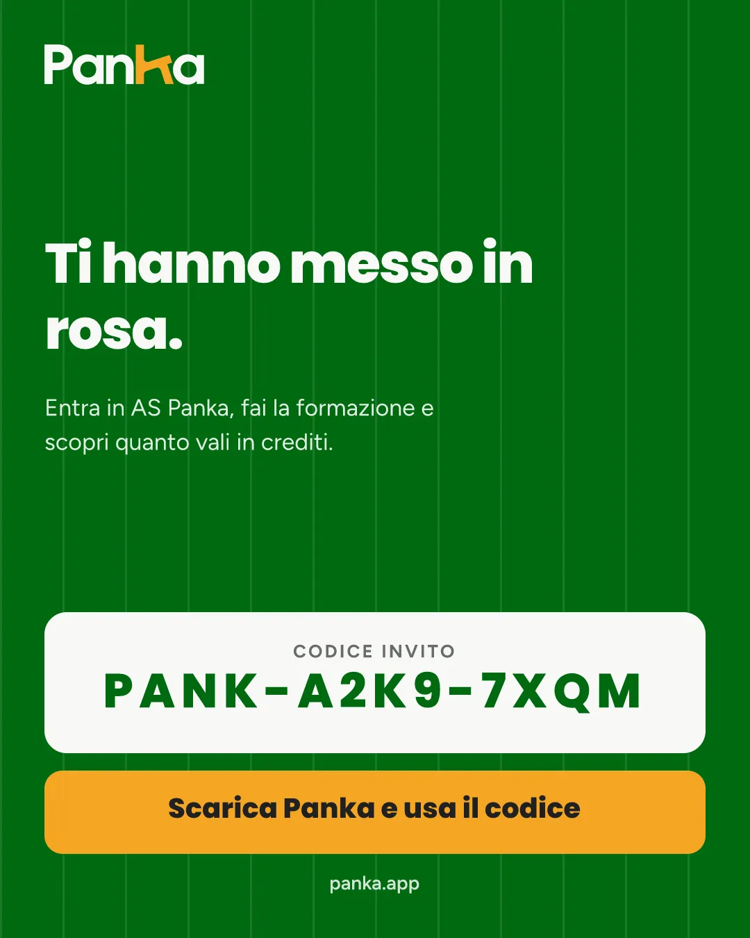 La card d’invito di Panka: il codice da usare per entrare nella squadra